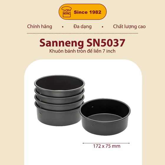 Sanneng SN5037 - Khuôn bánh trắng tròn đế liền đen 7 inch