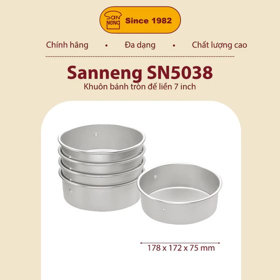 Sanneng SN5038 - Khuôn bánh trắng tròn đế liền 7 inch