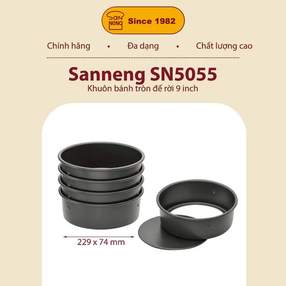 Sanneng SN5055 - Khuôn bánh tròn đen đế rời 9 inch