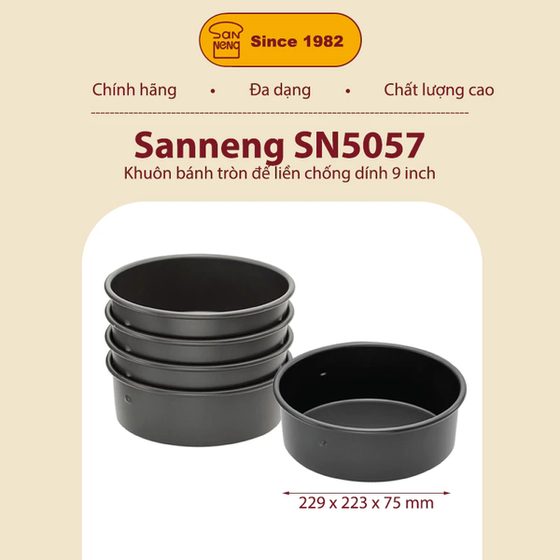 Sanneng SN5057 - Khuôn bánh đen tròn đế liền 9 inch